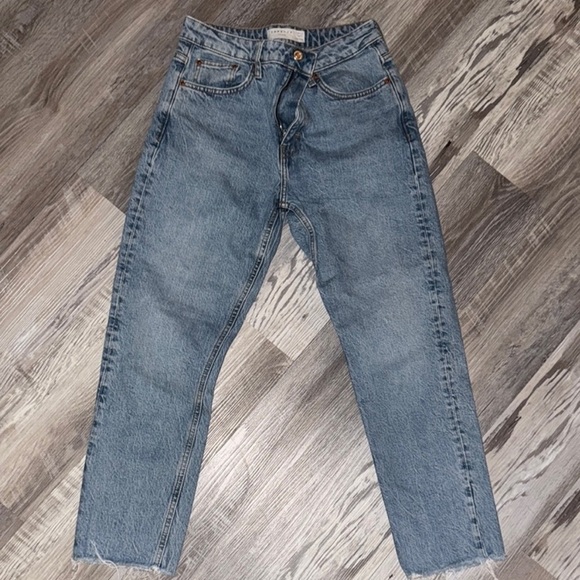 Topshop Denim - Top Shop Blue High-Waisted Straight Leg Jeans